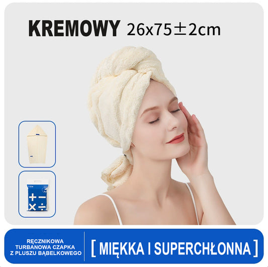 Chusta do suszenia włosów z piankowej welny dla kobiet, grubsza, z szerokim zastosowaniem, do owijania włosów, szybkoschnąca, do użytku domowego, chłonna, bez suszenia suszarki, czapka kąpielowa