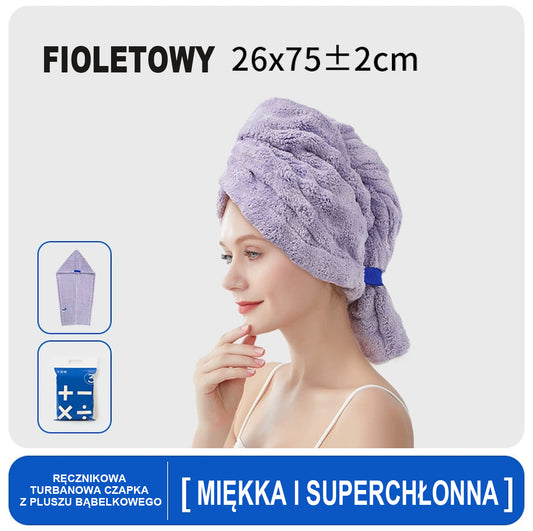 Chusta do suszenia włosów z piankowej welny dla kobiet, grubsza, z szerokim zastosowaniem, do owijania włosów, szybkoschnąca, do użytku domowego, chłonna, bez suszenia suszarki, czapka kąpielowa