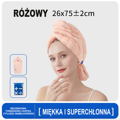 Chusta do suszenia włosów z piankowej welny dla kobiet, grubsza, z szerokim zastosowaniem, do owijania włosów, szybkoschnąca, do użytku domowego, chłonna, bez suszenia suszarki, czapka kąpielowa